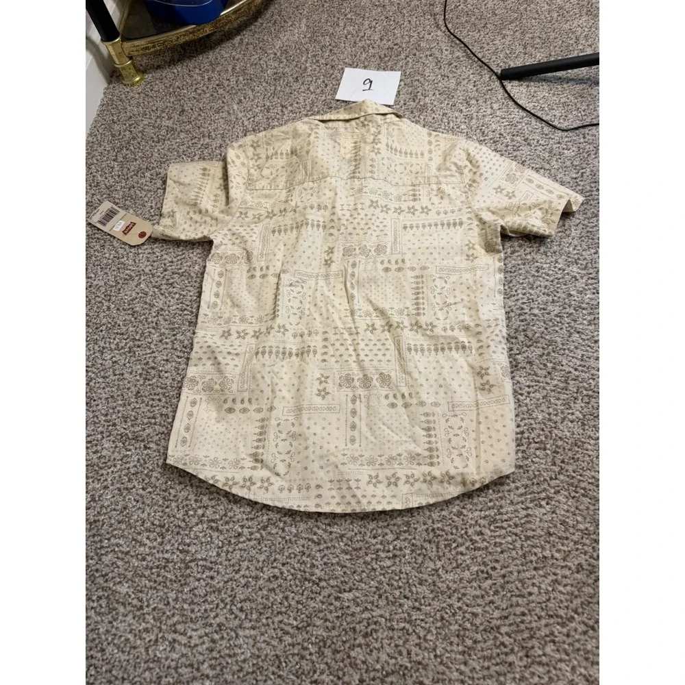 Levis Boys Medium 10-12 Bandana Patchwork Button Down Shirt Cream Short Sleeve